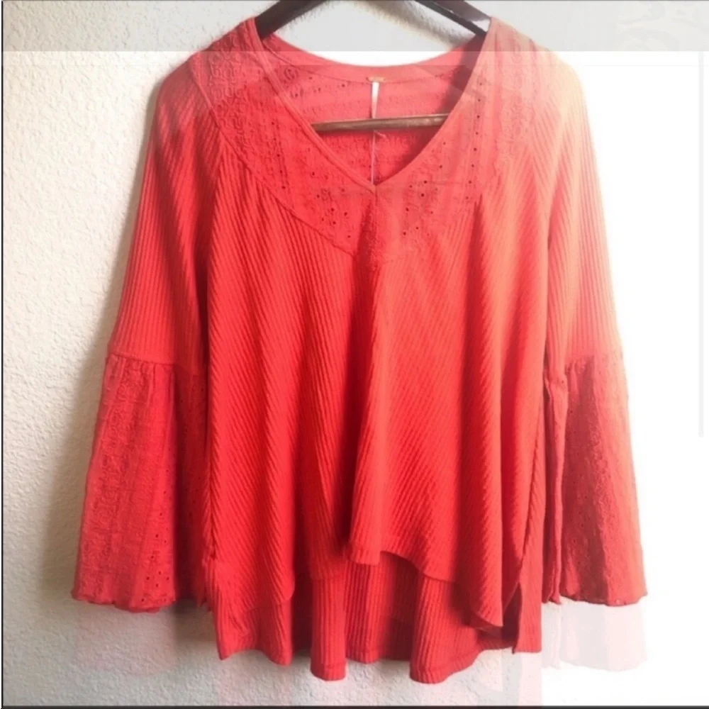 Free People orange flare sleeve blouse